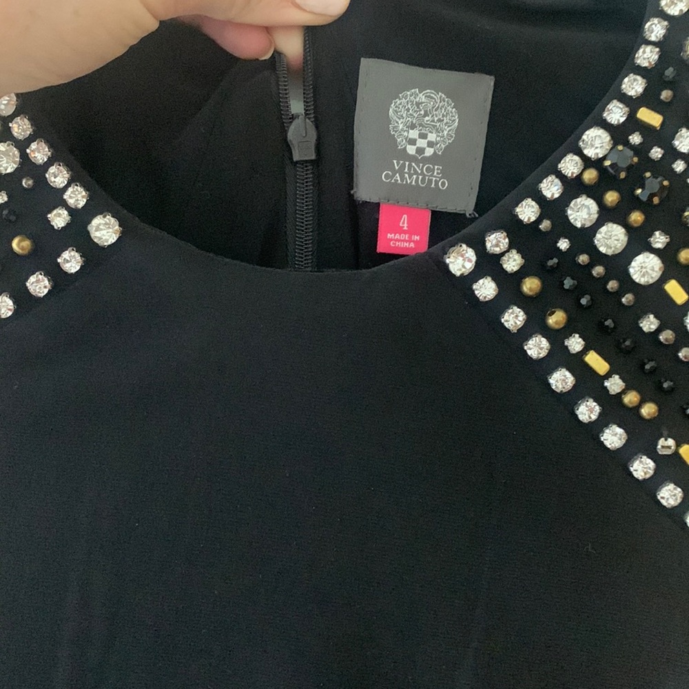 Black floor length Vince Camuto dress with beading